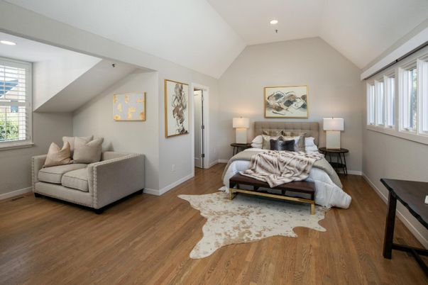 Bedroom, Interior, Recessed Lighting, Wood Texture Flooring