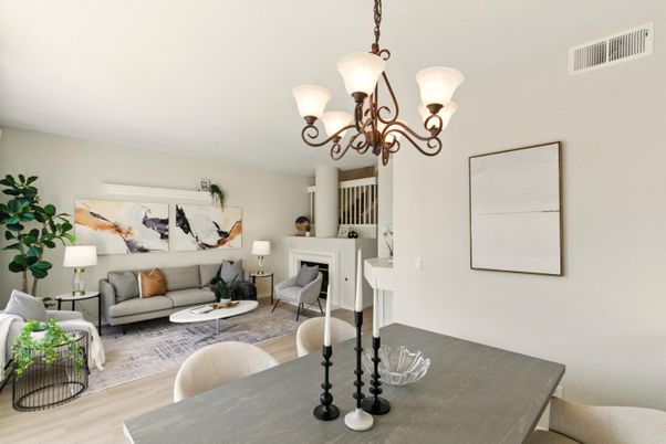 Chandelier, Dining room, Fireplace, Interior, Living room, Wood Texture Flooring