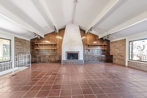 Empty room, Fireplace, Interior, Stone Walls, Wooden Walls