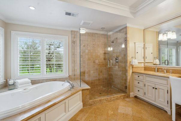 Bathroom, Glass Shower, Interior, Recessed Lighting