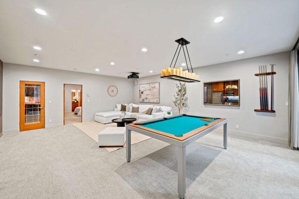 Billiard Table, Game Room, Interior, Living room, Pendant Lights, Recessed Lighting