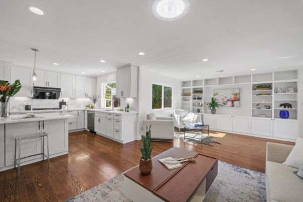 Interior, Kitchen, Living room, Pendant Lights, Recessed Lighting, Stainless Steel Appliances, Wood Texture Flooring