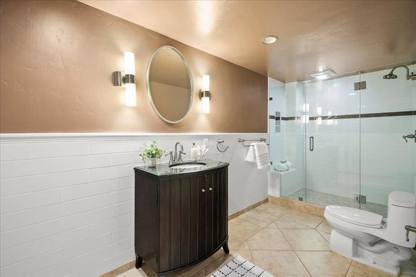 Bathroom, Glass Shower, Interior, Recessed Lighting