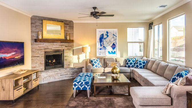 Fireplace, Interior, Living room, Stone Walls, Wood Texture Flooring