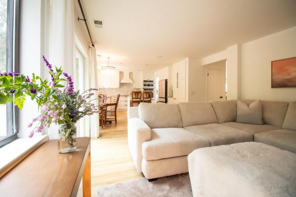 Dining room, Interior, Kitchen, Living room, Pendant Lights, Stainless Steel Appliances, Wood Texture Flooring