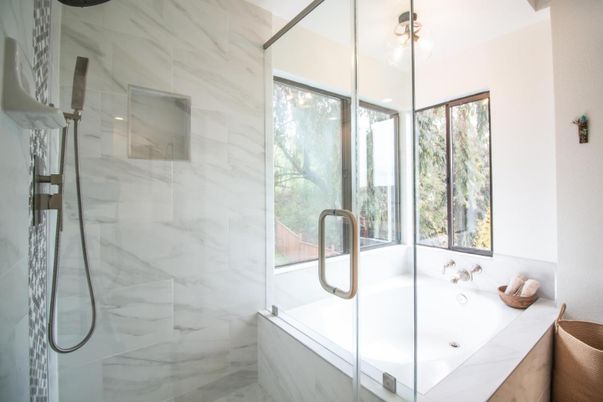 Bathroom, Glass Shower, Interior, Marble Walls