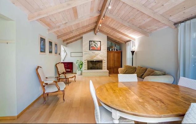 Dining room, Fireplace, Interior, Living room, Wooden Beams, Wooden Ceilings, Wood Texture Flooring