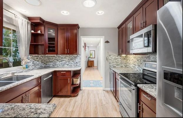 Interior, Kitchen, Recessed Lighting, Wood Texture Flooring