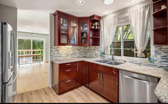 Interior, Kitchen, Recessed Lighting, Wood Texture Flooring