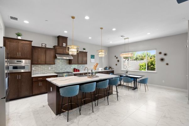Dining room, Interior, Kitchen, Marble, Pendant Lights, Recessed Lighting, Stainless Steel Appliances