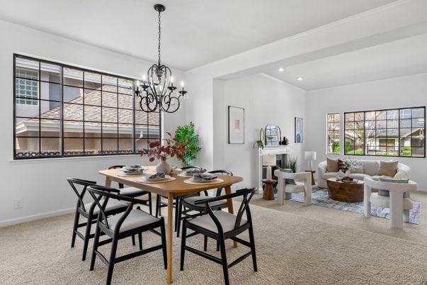 Chandelier, Dining room, Fireplace, Interior, Living room, Recessed Lighting