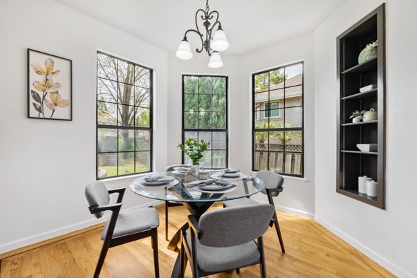 Chandelier, Dining room, Interior, Wood Texture Flooring