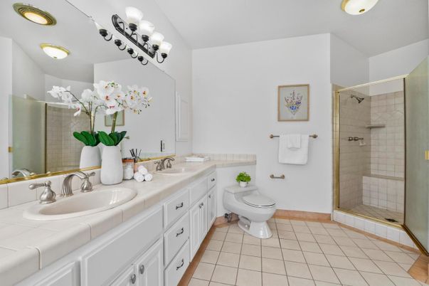 Bathroom, Dual Sink Vanities, Glass Shower, Interior, Tile Countertops