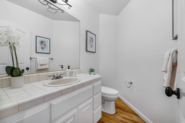 Bathroom, Interior, Tile Countertops, Wood Texture Flooring