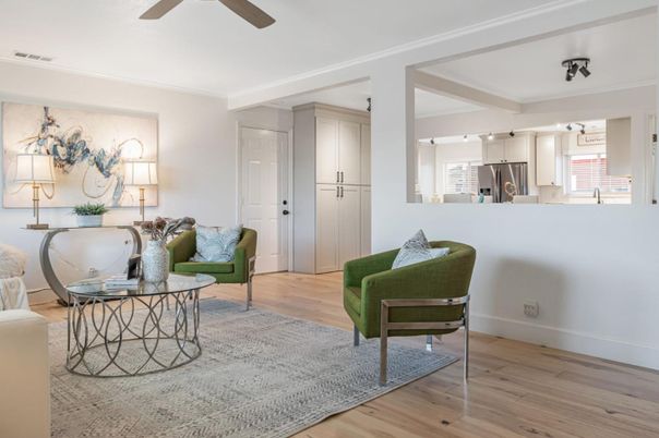 Interior, Kitchen, Living room, Stainless Steel Appliances, Wood Texture Flooring