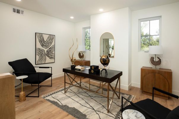Home Office, Interior, Recessed Lighting, Wood Texture Flooring