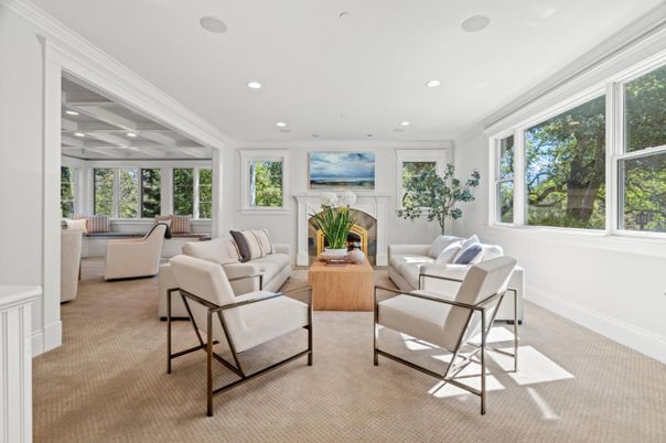 Dining room, Fireplace, Interior, Living room, Recessed Lighting
