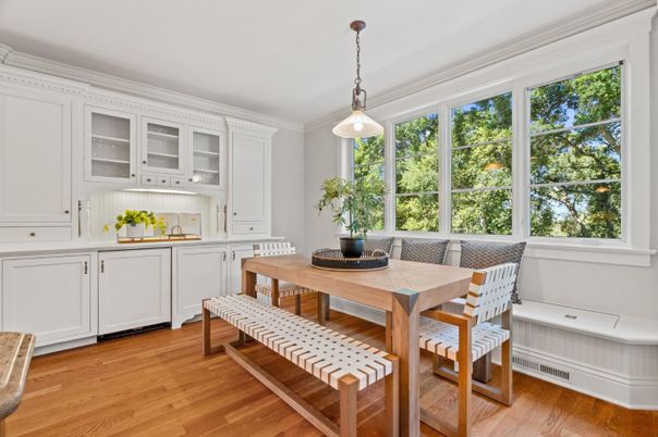 Dining room, Interior, Pendant Lights, Wood Texture Flooring