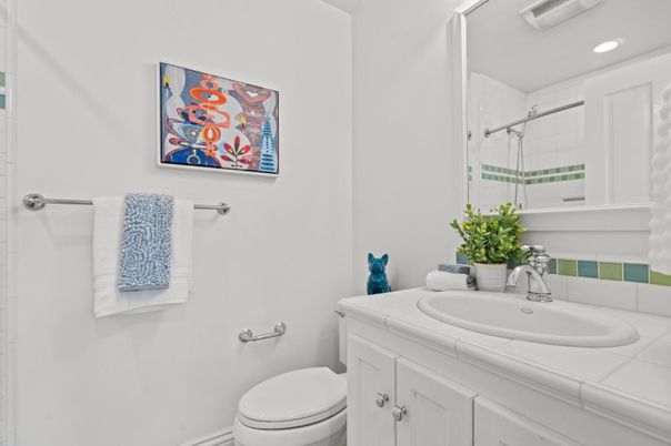 Bathroom, Interior, Recessed Lighting, Tile Countertops