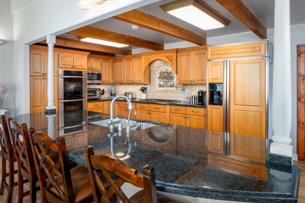 Interior, Kitchen, Stainless Steel Appliances, Wooden Beams, Wood Texture Flooring
