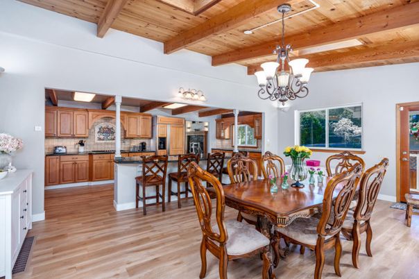 Chandelier, Dining room, Interior, Kitchen, Wooden Beams, Wooden Ceilings, Wood Texture Flooring