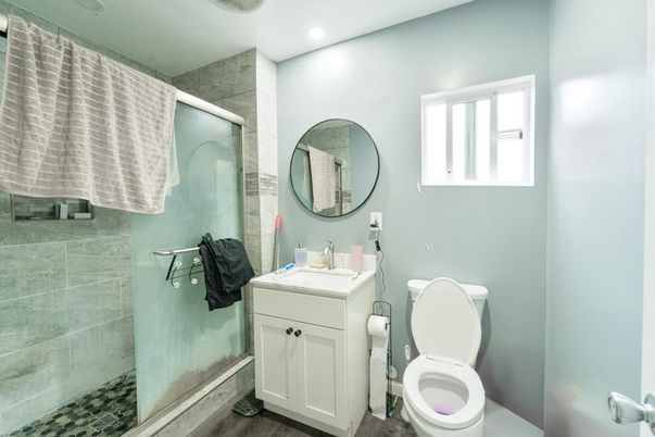 Bathroom, Glass Shower, Interior, Recessed Lighting