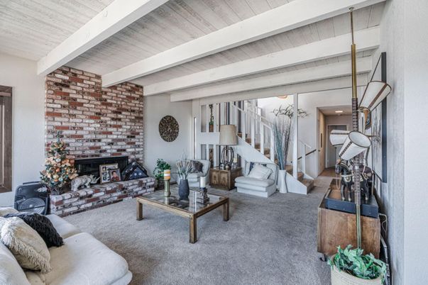 Fireplace, Interior, Living room, Stone Walls, Wooden Beams