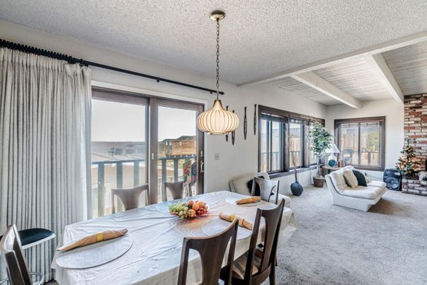 Dining room, Interior, Living room, Pendant Lights, Stone Walls