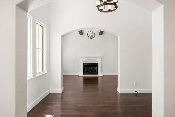 Fireplace, Interior, Pendant Lights, Wood Texture Flooring
