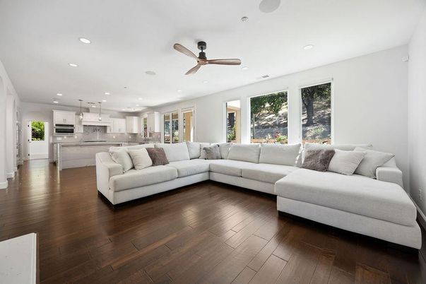 Interior, Kitchen, Living room, Pendant Lights, Recessed Lighting, Stainless Steel Appliances, Wood Texture Flooring