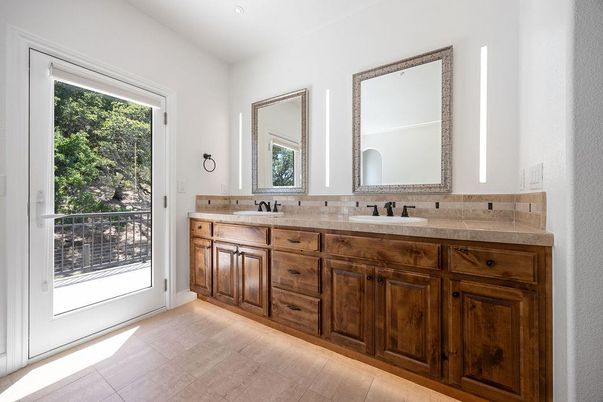 Bathroom, Dual Sink Vanities, Interior, Recessed Lighting, Tile Countertops