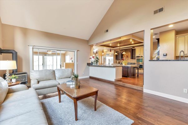 Interior, Kitchen, Living room, Pendant Lights, Recessed Lighting, Wood Texture Flooring
