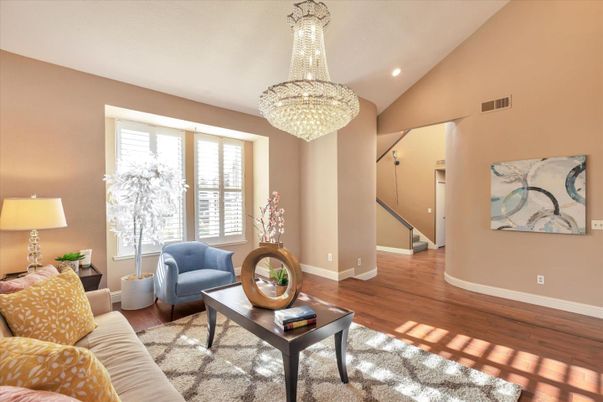 Chandelier, Interior, Living room, Recessed Lighting, Wood Texture Flooring