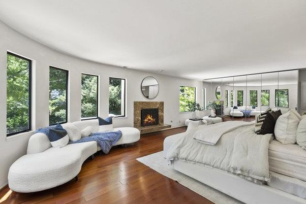 Bedroom, Fireplace, Interior, Wood Texture Flooring