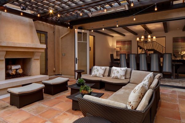 Chandelier, Dining room, Fireplace, Interior, Living room, Wooden Beams
