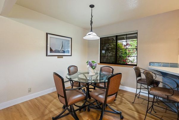Dining room, Interior, Pendant Lights, Wood Texture Flooring