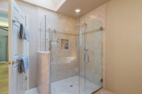 Bathroom, Glass Shower, Interior, Recessed Lighting