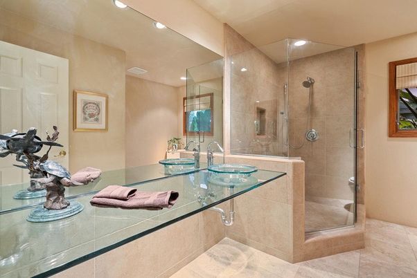 Bathroom, Glass Shower, Interior, Recessed Lighting