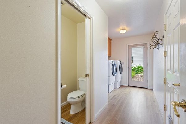 Bathroom, Interior, Utility Closets, Washer, Wood Texture Flooring