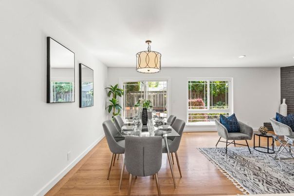 Dining room, Interior, Recessed Lighting, Wood Texture Flooring