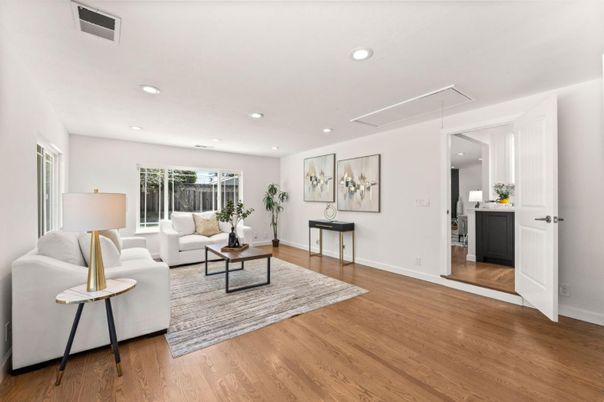 Interior, Living room, Recessed Lighting, Wood Texture Flooring