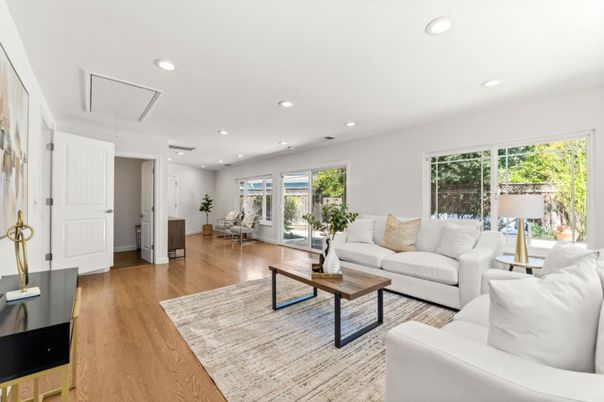 Interior, Living room, Recessed Lighting, Wood Texture Flooring