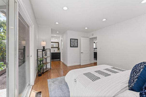 Bedroom, Interior, Recessed Lighting, Wood Texture Flooring