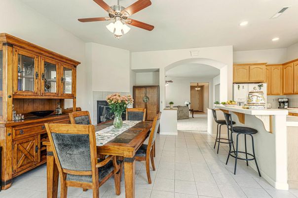 Dining room, Fireplace, Interior, Kitchen, Recessed Lighting