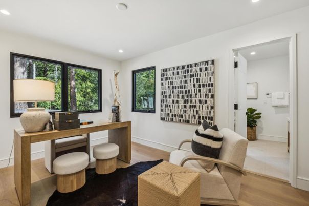 Home Office, Interior, Recessed Lighting, Wood Texture Flooring