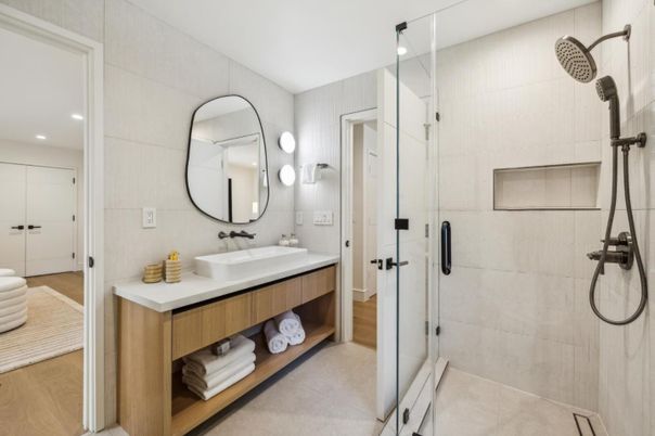Bathroom, Glass Shower, Interior, Recessed Lighting