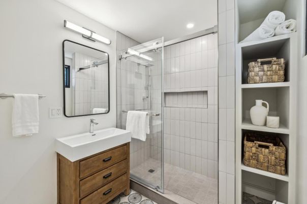 Bathroom, Glass Shower, Interior, Recessed Lighting