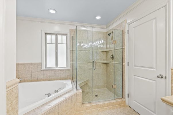 Bathroom, Glass Shower, Interior, Recessed Lighting
