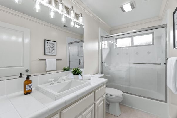 Bathroom, Glass Shower, Interior, Tile Countertops