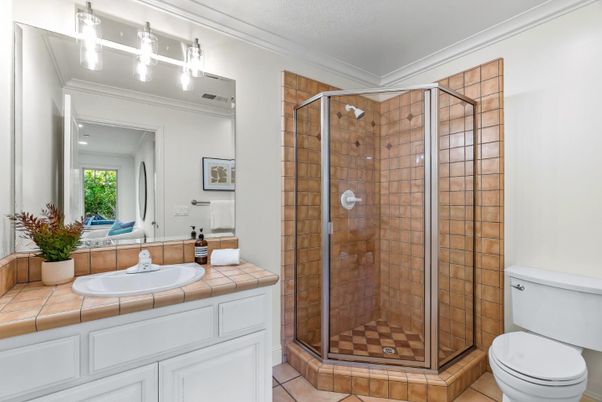 Bathroom, Glass Shower, Interior, Tile Countertops